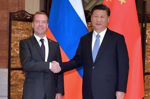 Presiden Tiongkok, Xi Jinping melakukan pertemuan dengan PM Rusia, Dmitry Medvedev. - ảnh 1