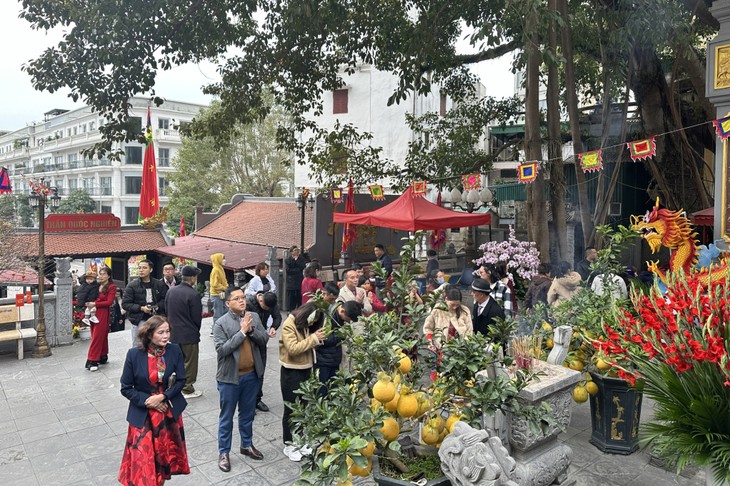 Warga Vietnam dan Wisatawan dengan Bersemangat Pergi ke Pagoda di Awal Musim Semi - ảnh 1