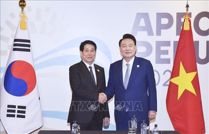 Presiden Vietnam, Luong Cuong Menemui Presiden Republik Korea Dalam Rangka Pekan Tingkat Tinggi APEC 2024 - ảnh 1