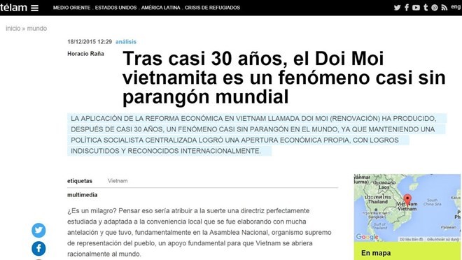 Medio argentino elogia logros de Vietnam a 30 años de aplicarse la Renovación - ảnh 1