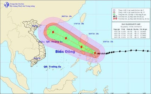 Bão Rammasun giật cấp 15-16, hướng vào quần đảo Hoàng Sa - ảnh 1