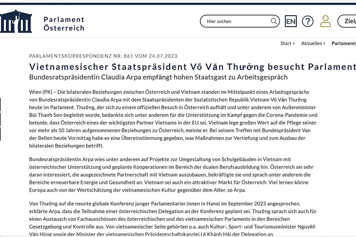 Truyền thông Áo đưa tin đậm nét về chuyến thăm của Chủ tịch nước Võ Văn Thưởng - ảnh 2