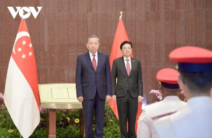 Singaporean leader hosts welcome ceremony for Vietnamese Party chief - ảnh 1