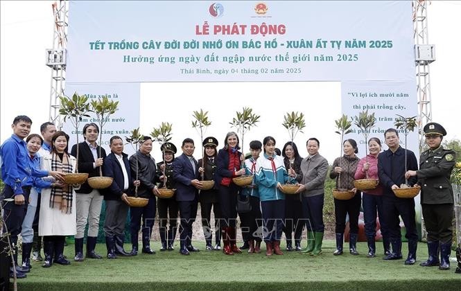 Lancement de la campagne de plantation d’arbres du printemps à Thai Binh - ảnh 1