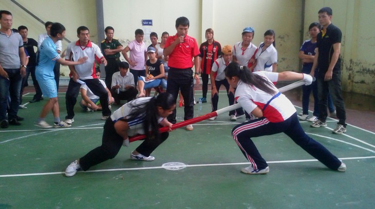 Mengkonservasikan dan mengembangkan mata olahraga tradisional dorong- mendorong tongkat - ảnh 1