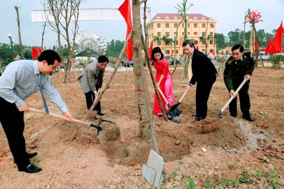 Mencanangkan gerakan menanam pohon “Berpadu tenaga menghijaukan sekolahan” - ảnh 1